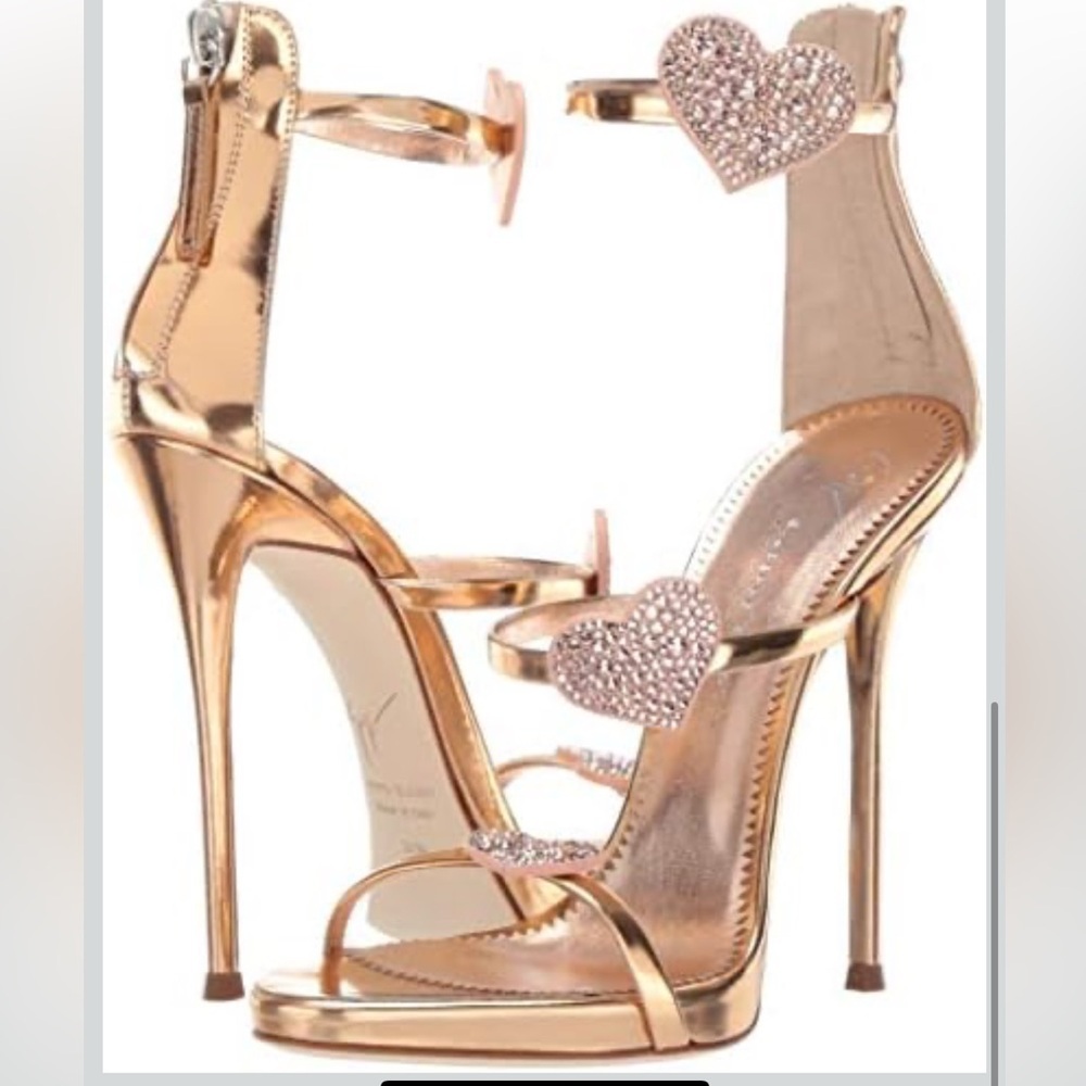 Giuseppe Zanotti Rose Gold Harmony Love Sandals Swarovski Hearts, 38.5/8 - Picture 3 of 17